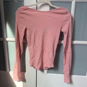 Free People Pink Long Sleeve Scoop Back Women's Top